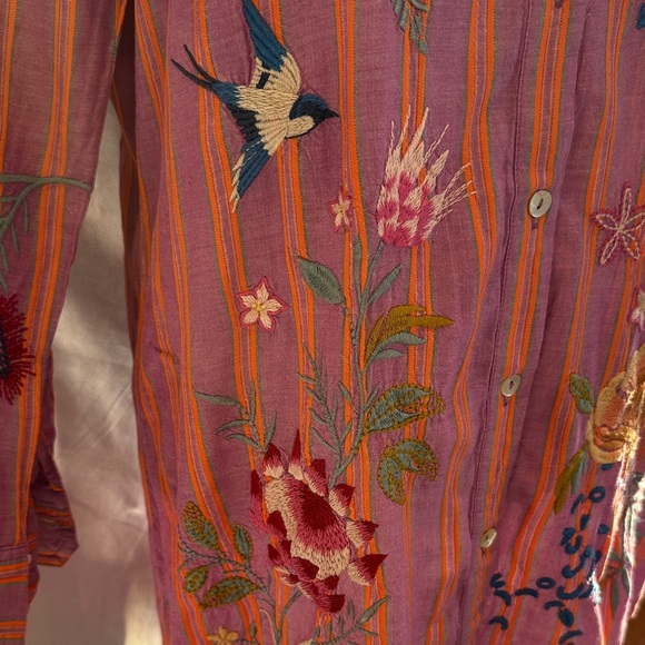 Johnny Was Workshop Stripe Indalo Button Down Shirt Tunic Top Boho Chic W28724 - Picture 4 of 11